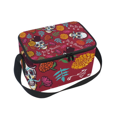 

ALAZA Lunch Box Insulated Lunch Bag Large Cooler Skull In A Hat Flowers Marigolds Tote Bag