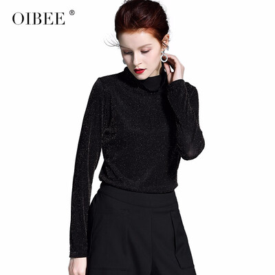 

OIBEE2018 Womens New Autumn Shirts Womens Autumn Black Wild Long Slim High T-Shirt Women