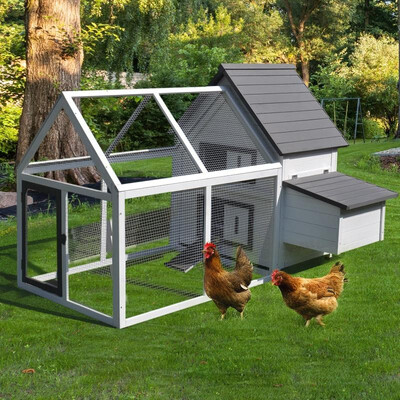 

48 Wood Outdoor Chicken Coop House with Nesting Box Ramp Run&Ladder