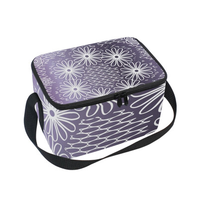 

ALAZA Insulated Lunch Box Purple Flower Lunch Bag for Men Women Portable Tote Bag Cooler Bag