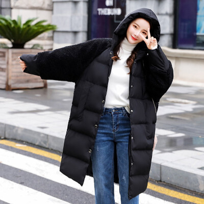 

Winter female long section loose lamb fur coat thick warm stitching cotton coat 90274