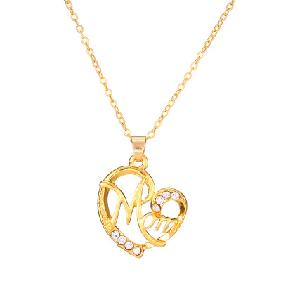 

Fashion Mom Letters Heart-shaped Pendant Embedded Diamond Necklace for Mother Jewelry Gift