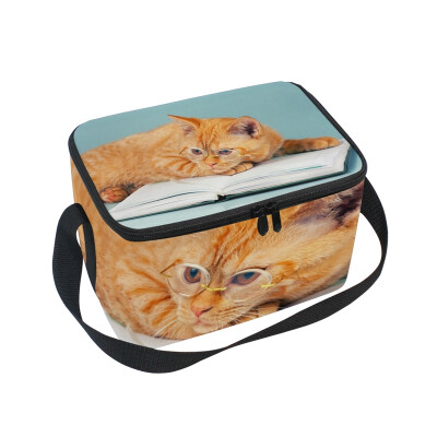 

ALAZA Lunch Box Insulated Lunch Bag Large Cooler Cat Reading The Book Tote Bag