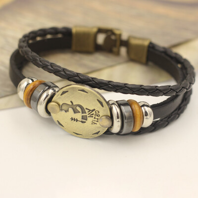 

12 Constellations Bracelet Fashion Jewelry Leather Bracelet Men Casual Personality Zodiac Signs Punk Bracelet