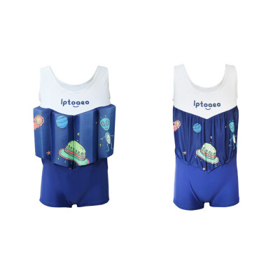 

Boy One-Piece Float Swimsuit Cap Cute Fashion Swimwear With Removable Buoyancy Stick Perfect for Kid Learn to Swim Rocket Patter