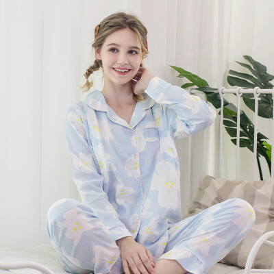 

Novo month fitted gauze month clothes maternal home service breastfeeding clothes pajamas J38130 blue