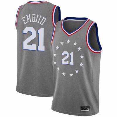 

2019 New Mens Philadelphia 76ers 21 Joel Embiid Red White Gray Blue Basketball Jersey Size S-XXL