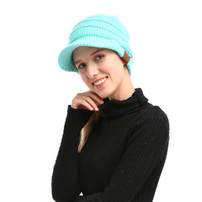 

Winter Women Girl Soft Warm Knitted Thicken Hat Ponytail Beanie Caps with Visor Outdoor Snow Ski Sports Cap