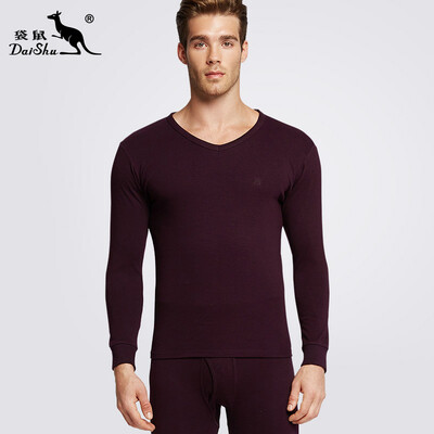 

Kangaroo DaiShu Qiuyi Qiuku mens cotton warm suit mens V-neck solid color base thin sweater shawl