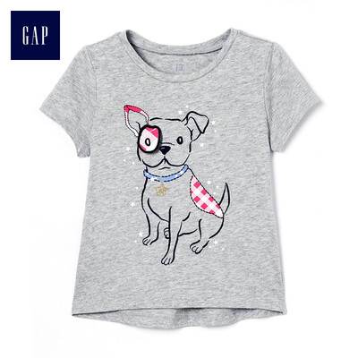 

GAP flagship store female young soft fun pattern short-sleeved round neck T-shirt 307006 light black gray 2YRS