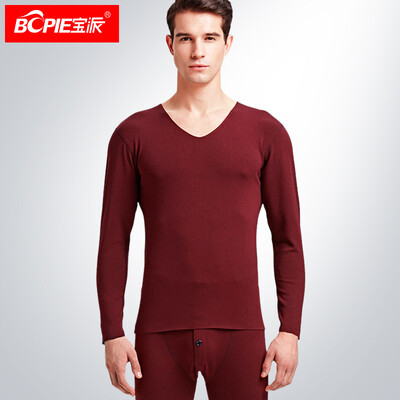 

Baopai BOPIE mens thermal underwear mens suit de velvet sanding fashion Slim V-neck thin section Qiuyi Qiu pants bottoming cotton sweater Baolan  180105