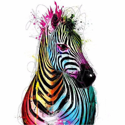 

DIY Diamond Painting Cross Stitch Animal Colorful Zebra Full Round Diamond Embroidery Rhinestone Home Decor Handwork Gift Canvas S