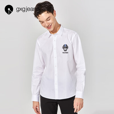 

Gxgjeans mens 2019 spring white cotton long-sleeved shirt mens lapel shirt Korean version of the casual tide white