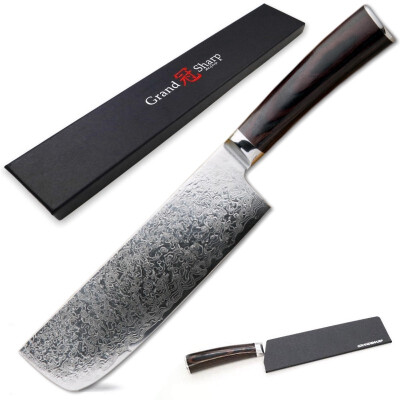 

Grandsharp 7 Inch Nakiri Knife High Carbon Japanese Damascus Steel Vegetable Cleaver Kitchen Chef Knife Cooking Tools Gift Box