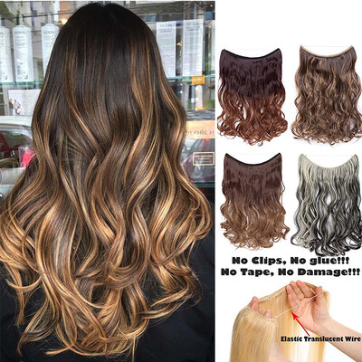 

20-22 inches Invisible Wire No Clips in Hair Extensions Secret Fish Line Hairpieces Silky Straight real natural Synthetic