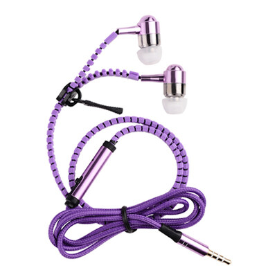 

zipper earphone 35mm in-ear earphones with microphone headset head phone for iPhone Android wired earphone for phone