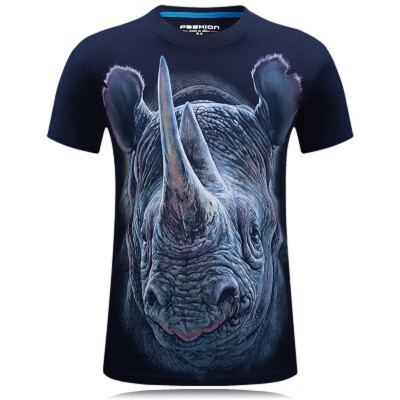 

2019 Summer Cotton Mens T Shirt 3d Print Funny Rhinoceros O Neck Short Sleeve Plus Size