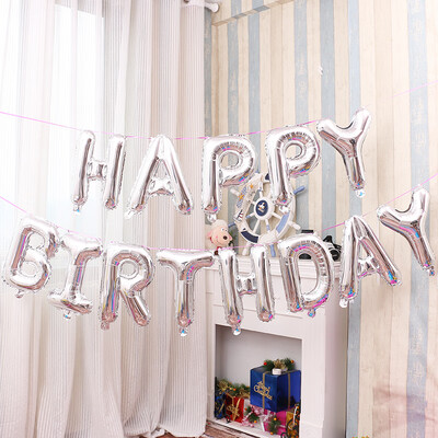 

Jing Tang English Happy Birthday Letter Balloon Set Aluminum Film Balloon Decoration KTV Living Room Interior Party Scene Arrangement Silver Send Inflator Dispensing