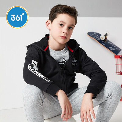 

361° 361 degrees childrens wear boy hooded knit jacket 2019 spring new casual sports jacket N51913402 carbon black 130