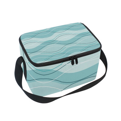 

ALAZA Insulated Lunch Box Lines Printed Lunch Bag for Men Women Portable Tote Bag Cooler Bag