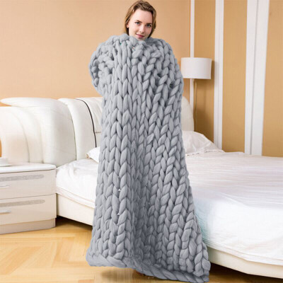 

Practical Chunky Knit Woolen Pure Color Handwork Wool Sofa Bed Home Air Conditioning Blanket