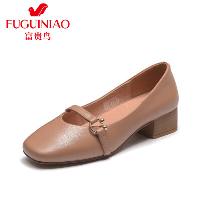 

Fugui bird FUGUINIAO thick with ladies single shoes square head retro fashion comfortable set foot F853005C apricot color 37