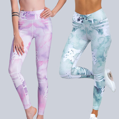 

Women Sports Yoga Leggings Watercolor Print Stretchy Sportswear Fitness Workout Skinny Bodycon Pants Trousers