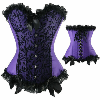 

SLIMBELLE Brocade Steampunk Overbust Corset Bustier Top Lingerie Waist Shaper Cincher Purple