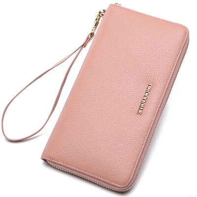 

Crocodile shirt CROCODILE first layer cowhide ladies multi-function wrist bag simple long wallet hand bag 16626007-20 pink