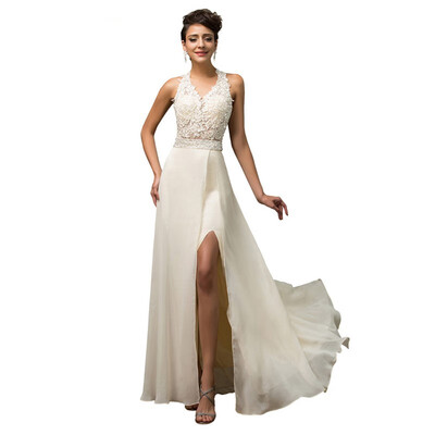 

Princess Style Halter Backless Imported Fishtail High Split Korean Wedding Dresses Sexy Embroidery Brides Gown