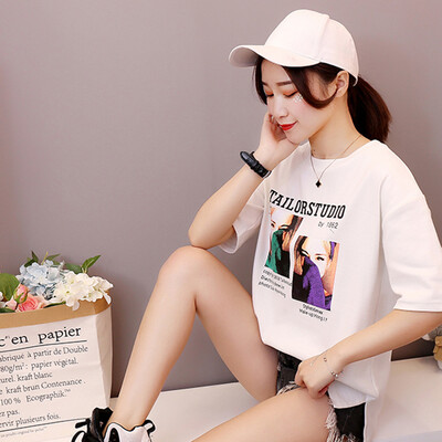 

JOY OF JOY Jingdong Womens 2019 Summer New Korean Round Neck Short Sleeve T-Shirt Loose Casual Print Short Sleeve T-Shirt Female JWTD191852 White XL