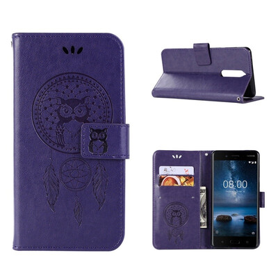 

MOONCASE Nokia 51 Windbell Owl Embossed Leather Case - Purple