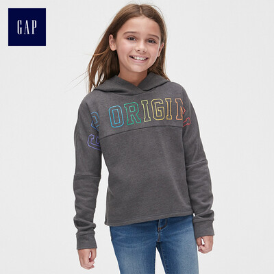 

GAP flagship store girl logo logo comfortable fleece hooded sweater 398424 deep stone ash gray S