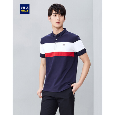 

HLA Haishu House Short Sleeve POLO Male 2019 Summer New Contrast Lapel Embroidered Pullover HNTPD2R025A Navy Blue Inlay 2517088Y48
