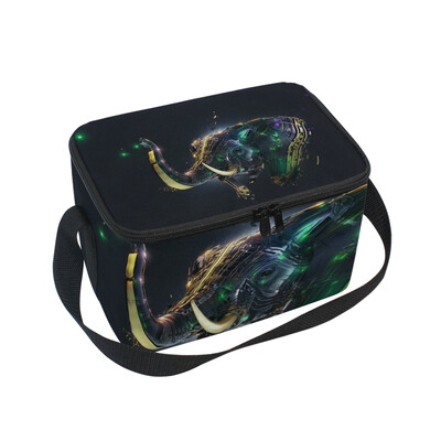 

ALAZA Lunch Box Gray And Green Elephant Illustration Insulated Lunch Bag Large Cooler Tote Bagfor Men Women