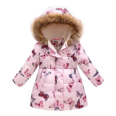 

Winter Baby Girls Cartoon Cat Printed long coats Kids Keep Warm thick Parkas Coats Children Girls Outerwear Coats Girls Clothes