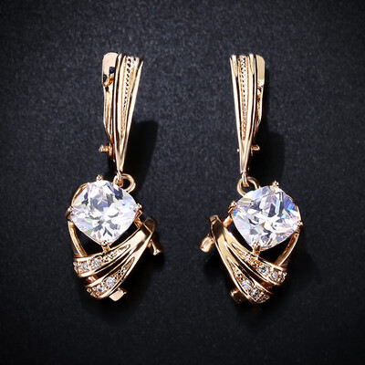 

Gold 585 Zircon Earrings Gold 585 Trendy Square Blue And White Zircon Long Drop Earring Women Hanging
