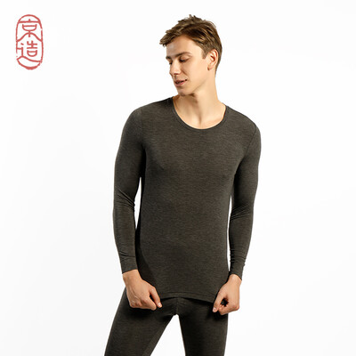 

JZAO mens warm lightweight underwear skin moisturizing close-fitting Qiuyi Qiu suit set dark gray round neck  code