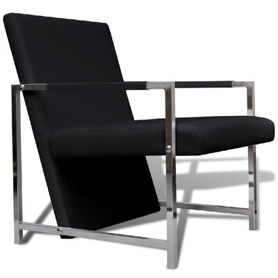 

Artificial Leather Cube Relax Armchair Black with Chrome Feet
