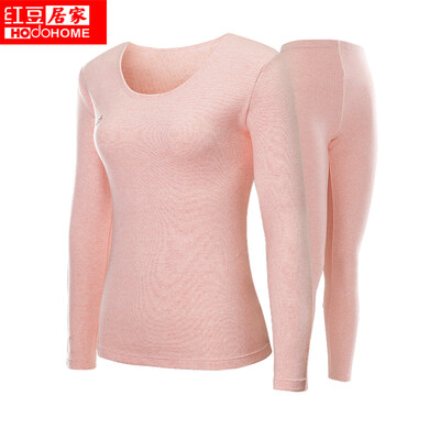 

Counter with the same paragraph Red bean home ladies Qiuyi Qiuku red bean cashmere round collar color spinning sanding thermal underwear set honey orange 16085