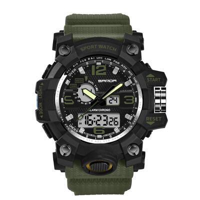 

SANDA 742 Men Analog Digital Countdown Watch Fashion Casual Sports Wristwatch 3ATM Waterproof Leather Strap Luminous Multifunction