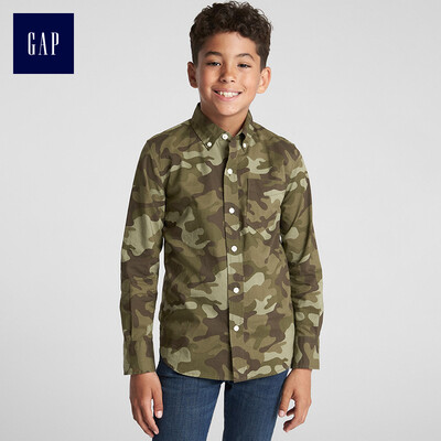 

GAP flagship store boy camouflage cotton long-sleeved childrens shirt jacket childrens wear 370557 green camouflage S
