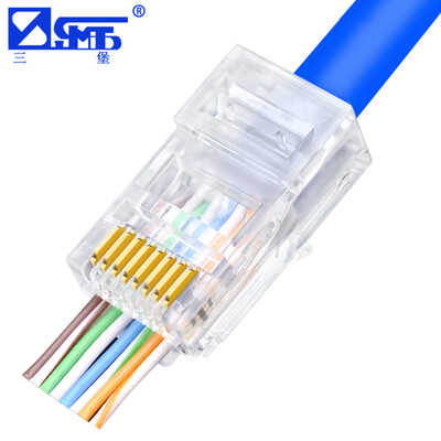 

SANBAO SJZ-503 Super five straight through perforated crystal head RJ45 unshielded network crystal head pure copper 3U gold plated 30 bag