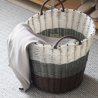 

Xiangyou town plastic loaded dirty clothes storage basket hamper basket toy laundry storage box woven bucket household simple tweezers classic gray gradient