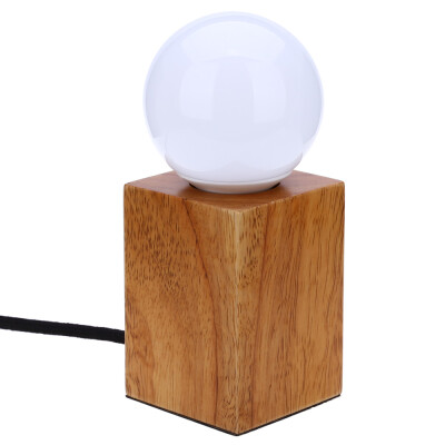 

E27 Modern Minimalist Solid Oak Lamp Square Wood Table Lamp with LED Bulb