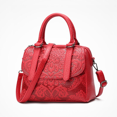 

New Pattern Fashion Womens PU Handbag Embossing Flowers And Plants Soft Handle Square Shape Single Shoulder Bag