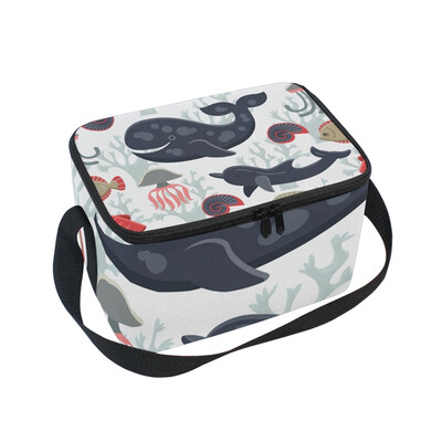 

ALAZA Lunch Box Whale And Fish Insulated Lunch Bag Large Cooler Tote Bagfor Men Women