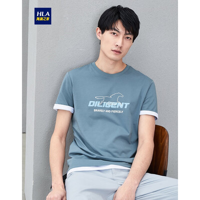 

HLA Haishu House Short Sleeve T-Shirt Male 2019 Summer New Luminous Print Round Collar Set Short THNTBJ2R201A Blue Gray Pattern L1 16584A 46
