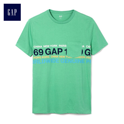 

GAP flagship store mens letter short-sleeved T-shirt 441467 bright grass green