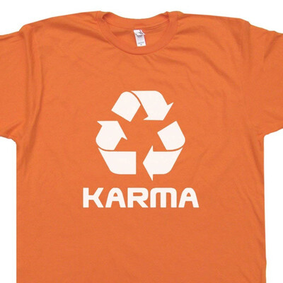 

Funny Karma T Shirt Recycle Graphic Logo Symbol Shirts Yoga 70s 80s Tee Namaste Comes Around Vegetarian Buddha